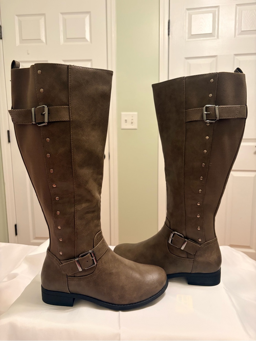 Over-the-Knee Buckle Riding Boots in Brown